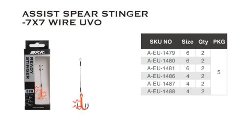 Оснастка стингер BKK Assist Spear Stinger-7X7 Wire (Zander - 5cm, 7kg, 0.36mm) (A-EU-1479) 6# (2шт) купить