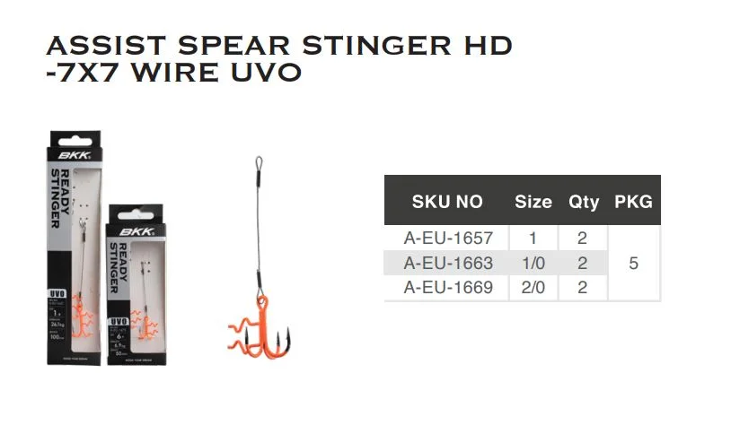 Оснастка стингер BKK Assit Spear Stinger HD-7X7 Wire (Pike - 12cm, 46.5kg, 0.9mm) (A-EU-1663) 1/0# купить Оснастка стингер BKK Assit Spear Stinger HD-7X7 Wire (Pike - 12cm, 46.5kg, 0.9mm) (A-EU-1663) 1/0# купить