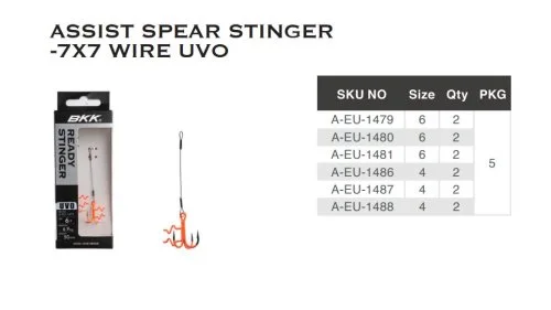 Оснастка стингер BKK Assist Spear Stinger-7X7 Wire (Zander - 8cm, 7kg, 0.36mm) (A-EU-1487) 4# (2шт) купить Оснастка стингер BKK Assist Spear Stinger-7X7 Wire (Zander - 8cm, 7kg, 0.36mm) (A-EU-1487) 4# (2шт) купить