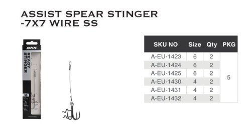 Оснастка стингер BKK Assist Spear Stinger-7X7 Wire (Zander - 7cm, 7kg, 0.36mm) (A-EU-1425) 6# (2шт) купить