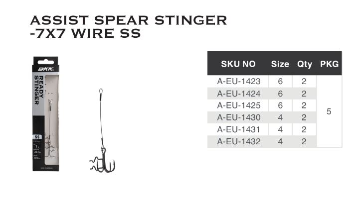 Оснастка стингер BKK Assist Spear Stinger-7X7 Wire (Zander - 6cm, 7kg, 0.36mm) (A-EU-1424) 6# (2шт) купить Оснастка стингер BKK Assist Spear Stinger-7X7 Wire (Zander - 6cm, 7kg, 0.36mm) (A-EU-1424) 6# (2шт) купить