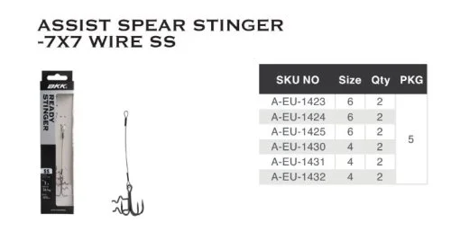 Оснастка стингер BKK Assist Spear Stinger-7X7 Wire (Zander - 8cm, 7kg, 0.36mm) (A-EU-1431) 4# (2шт) купить